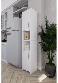 Resim Fella 6 Raflı Çok Amaçlı Dekoratif Mutfak Dolabı Beyaz Beyaz 