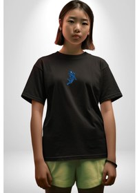 Resim Basketbol Mars Uzay Smaçı Siyah Oversize Unisex Ön Orta Minimal Baskılı Tişört Siyah 