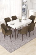 Resim Canisa Nef Serisi 70x114 Açılabilir Mdf Beyaz Masa Ceviz Ayak Masa Takımı Ve 6 Kahverengi Sandalye 