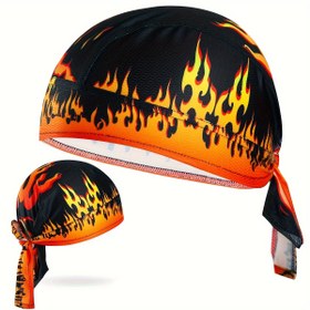 Resim ZM Outdoor Spor Başörtüsü & Bisiklet Korsan Şapkası - Koşu, Bisiklet Sürme, Halloween, Noel, Şükran Günü için Canlı Alev Tasarımlı Nefes Alabilir Hızlı Kuruyan Nem Çeken Ayarlanabilir Elastik Bandana - Unisex Siyah, Bisiklet Şapkası, Koşu Aksesuarı, Bayramlık Aksesuar, Nefes Alabilen Başlık 