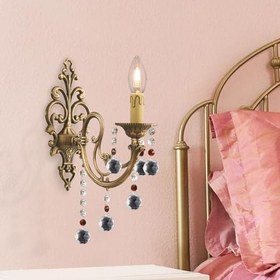 Resim Beyza Tekli Eskitme Kristal Taşlı Duvar Lambası Yatak Odası-Yatak Başı-Salon için Aplik 3055-01-FR 