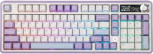 Resim Coverzone Ajazz AK980 Ekranlı Mekanik Klavye RGB, Tam Boy Hot-Swap 3 Modlu 8000 Mah Batarya Oyun Klavyesi, Bluetooth \u002F2.4g Kablosuz\u002FType-C Kablolu Mor\u002FGift Switch 
