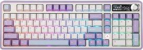 Resim Coverzone Ajazz AK980 Ekranlı Mekanik Klavye RGB, Tam Boy Hot-Swap 3 Modlu 8000 Mah Batarya Oyun Klavyesi, Bluetooth \u002F2.4g Kablosuz\u002FType-C Kablolu Mor\u002FGift Switch 