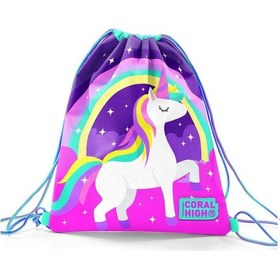 Resim Coral High Kids Mor Su Yeşili Unicorn Desenli İpli Büzgülü Sırt Çantası 22483 Mor 