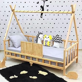 Resim Montessori Yatak Ahşap Karyola Çocuk ve Bebek Beşiği Tren 80X180 