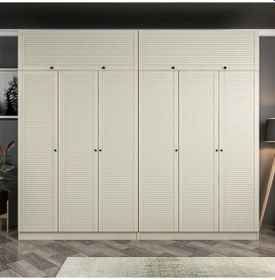 Resim Kale 6 Mebran Panjur Kapaklı 4 Çekmeceli Dolap Ve Yüklük Kumtaşı 235cm Bej 