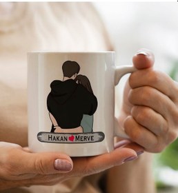 Resim Bk Gift Kişiye Özel Sarılan Sevgili Tasarımlı Beyaz Kupa Bardak-1, Sevgililer Günü, Sevgiliye Hediye Kobitmeyencom33699 Bk Gift 