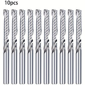 Resim 10 adet 4mm Shank Tek Flütli End Mills, 22mm Arbor CNC Freze Kesme Aletleri, 45mm OD - Metal ve Ahşap İşleme için İdeal, Hassas Makine Aleti|Spiral Router Bit|Metal İşleme Kesici, Router Bit 