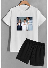 Resim Müslüm Baskılı Şort T-shirt Eşofman Takımı Beyaz 
