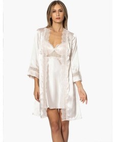 Resim Pierre Cardin 6'lı Saten Gecelik Sabahlık Çeyiz Seti 6010 İnci 001 