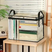 Resim 2 adet Büyük Kapasiteli PVC Kitap Depolama Çantaları, Güçlendirilmiş Tutacaklar ile, Şeffaf Toz Geçirmez Düzenleyici Kutular, Çift Fermuar Kapanışı, Ev, Ofis veya Sınıf Düzeni için Çok Fonksiyonlu Depolama Çantaları, Kitap Depolama Düzenleyici, Scrapbooking Depolama, Scrapbooking Depolama 