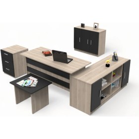 Resim L'occi Concept Diego Abcef Ofis Büro Masa Takımı Meşe-Siyah 