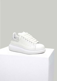 Resim Beyaz-Gümüş Kadın Deri Sneaker 