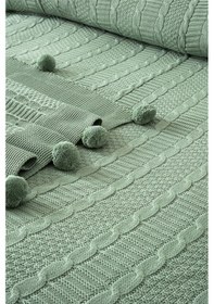Resim Tek Kişilik Ponponlu Triko Örme Battaniye - Yumuşak Doku & Şık Örgü Tasarım - Mint Yeşili Mıntyesılı Mint Yeşili 