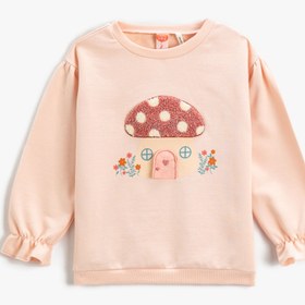 Resim Kız Bebek Mantar Aplike Detaylı Sweatshirt Pamuklu 