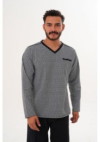 Resim Çift Kaplan Erkek Kazayağı Desen V Yaka Beyaz Pijama Takımı 8036 Beyaz 