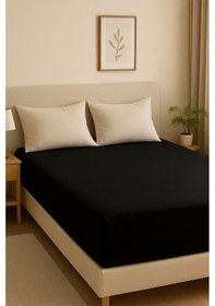 Resim 5 Adet Battal Boy Düz Pamuklu Çift Kişilik 200 X 200 Cm Lastikli Penye Çarşaf Siyah-beyaz 