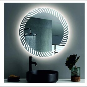 Resim Dnr-Mirror60 Cm Beyaz Ledli Tasarım Kumlamalı Banyo Aynası Makyaj Aynası Işıklı Ayna 