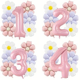 Resim 7 adet Pembe Sayı Balonu ve Daisy Alüminyum Folyo Parti Dekor Seti - Kendinden Kapamalı, Elektrik Gerektirmez - Doğum Günleri, Düğünler, Yıldönümler ve Kutlamalar için Mükemmel, Etkinlik Dekorasyonu | Çiçek Temalı Dekor | Kendinden Kapamalı Balonlar, Balon Dekorasyonları, Cadılar Bayramı Dekorasyonları, Noel Dekorasyonları 