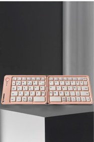 Resim Torima Kablosuz Klavye Bluetooth Katlanabilir Şarjlı Mini Klavye TK08 Pembe 