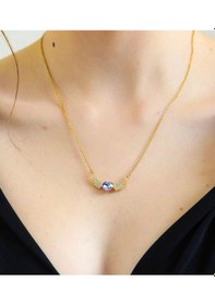 Resim 14 Ayar Altın Kaplama Kalp Taşlı Melek Kanadı Kolye 