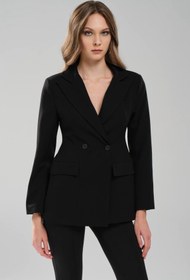 Resim tw3 Kadın Belden Oturtmalı Formlu Kruvaze Kapamalı Tasarım Blazer Ceket 