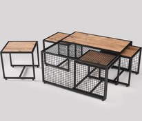 Resim Ferforje Ahşap Tarz 4 Zigonlu Orta Sehpa 90x90x44cm 