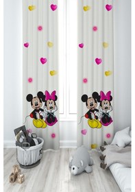 Resim Mekta Home Bebek Ve Çocuk Odası Mickey Ve Minnie Mause Desenli 2 Kanat Fon Perde 