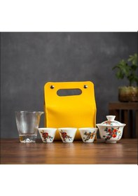 Resim Reedark Taşınabilir Dış Mekan Çay Seti - 1 Çaydanlık 3 Bardak, Araç İçin Uygun, İş Hediyesi, Konforlu Seyahat Çay Deneyimi Sarı Çanta 