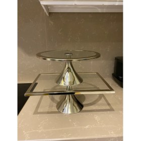 Resim Tekno Trust 30 Gümüş Kek Standi Yuvarlak ve Dikdörtgen Pastalik Seti Bpa Free Modern Cam Yuvarlak Gümüş 1 Ayakl 