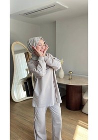 Resim Mihran Butik Olivia Kadın Mevsimlik Penye Alt Üst Spor Ve Rahat Tesettür İkili Takım Bej 