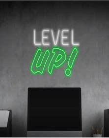 Resim Level Up Yazılı Neon Tabela Beyaz 