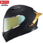 Resim Scoyco FF-871 YAKSHA MAT SİYAH-GOLD GÜNEŞ VİZÖRLÜ KAPALI KASK (GOLD CAMLI) 