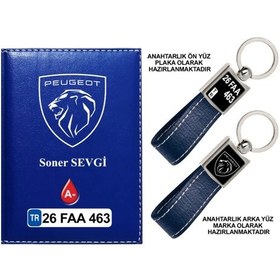 Resim Plakanıza Özel Yeni Peugeot Logolu Lacivert Ruhsat Kabı Ve Anahtarlık 