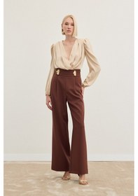 Resim Sateen Bel Aksesuarlı Pantolon - Kahve-136487 Kahve 