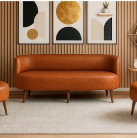 Resim Sydney Üçlü Koltuk Kanepe Deri Kumaş - Ahşap Ayak Ev & Ofis Kullanımı - Taba Taba 