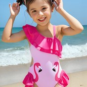 Resim Kızlar için Sevimli Flamingo Baskılı Tek Parça Mayo, Fırfır Etek ve Ayarlanabilir Askı ile, Esnek Polyester Kumaş, Makinede Yıkanabilir - Plaj ve Yaz Eğlencesi İçin Mükemmel 