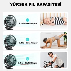 Resim Genel Markalar Masaüstü Şarjlı Klipsli 360 Derece Dönen Portatif Fan Vantilatör Şarjlı Klipsli Soğutucu 