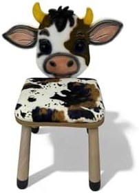 Resim Dr.Wood's Happy Kids' Toys İnek Figürlü Çocuk Sandalyesi, Kahverengi, Ahşap 