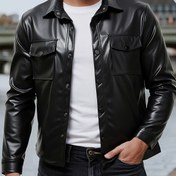 Resim Erkekler için PU Ceket - Parlak Siyah Esnemez Kaban, Düğmeli Ön Kapama & Yapılı Yaka Formal/Günlük Kıyafetler İçin - Her Mevsim Günlük ve Özel Durum Dış Giyim, Şık Ceket, Düzgün Kumaş Bitişi, Resmi Giysi, Dayanıklı Dış Giyim, Çok Yönlü Dış Giyim, Tarz Sahibi Erkekler 