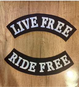Resim Özden Nakış LIVE FREE LIVE MOTORCU SIRT YAZI PATCH BÜYÜK BOY. 