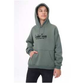 Resim Toontoy Kids Toontoy Erkek Çocuk Oversize Kapüşonlu Cepli Düşük Omuz Baskılı Sweatshirt - 2 İplik Yeşil 