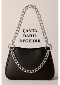 Resim Model 5 Gümüş Zincirli Yuvarlak Klips Halkalı Çanta Askısı- 90x35cm- Çanta Aksesuarı -çanta Askısı Gümüş 