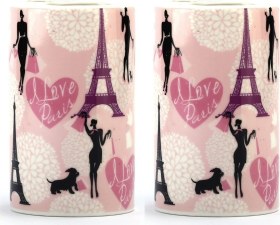 Resim 2 Adet Kalemlik Kızlı Paris Desenli Seramik Ofis Gereci 7x7x11cm Çok Renkli 