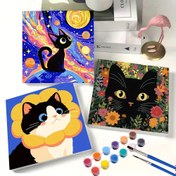 Resim 1 Set Renkli Yağlı Boya Tablo Diy Dijital Yağlı Boya Siyah Kedi için, Numara ile Boya Yetişkinler için, Masaüstü'nde Asarak Stresi Azaltmak için Uygun Bir Hediye olarak 