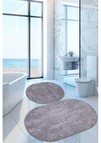 Resim Nova Gri Oval 2'li Banyo Paspası Seti Kaymaz 60 x 100 + 50 x 60 CM Gri 
