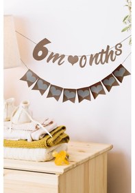 Resim Elyazılı 6 Months Kraft Retro Banner Ve 8 Li Kraft Kalp Banner Süs 2 Li Set Standart 