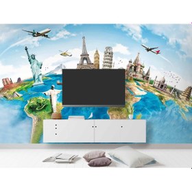 Resim Turistik Yerler Dünya Haritası Duvar Kağıdı 1 M² 