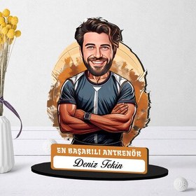 Resim Kişiye Özel Erkek Antrenöre Hediye Karikatürlü Biblo 