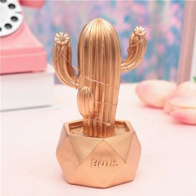 Resim LED Işıklı Sevimli Kaktüs Dekoratif Masa Lambası Mini Biblo Gece Lambası-Gold 